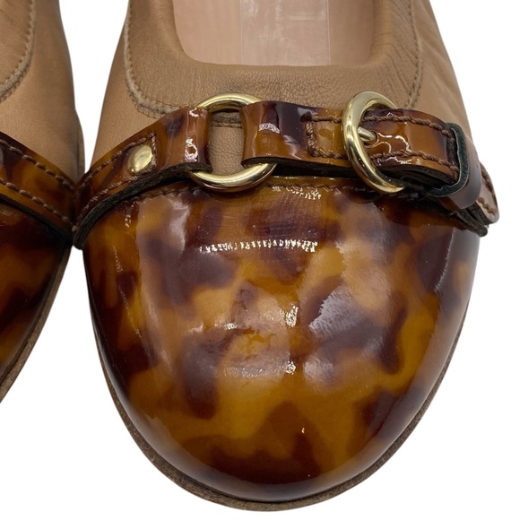 AGL Womens Shoes Monika Cap Toe Ballet Flats 7.5 Brown Tortoise Leather Designer - Picture 7 of 13